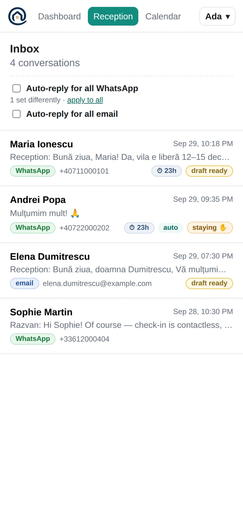 Căsuța de mesaje în aplicația de telefon
