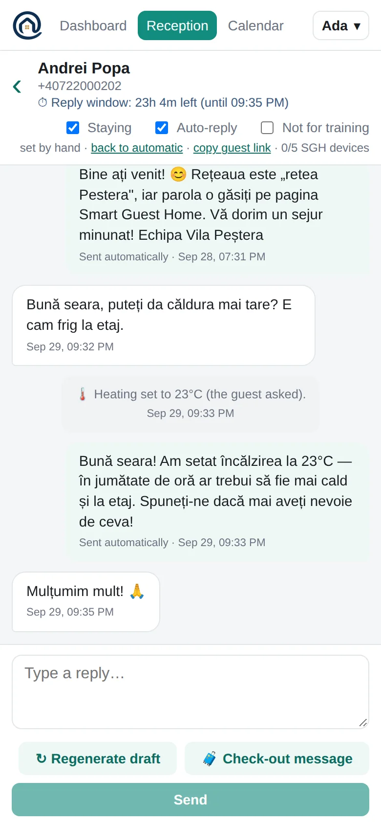 Conversația cu un oaspete cazat, pe telefon: botul a dat căldura mai tare