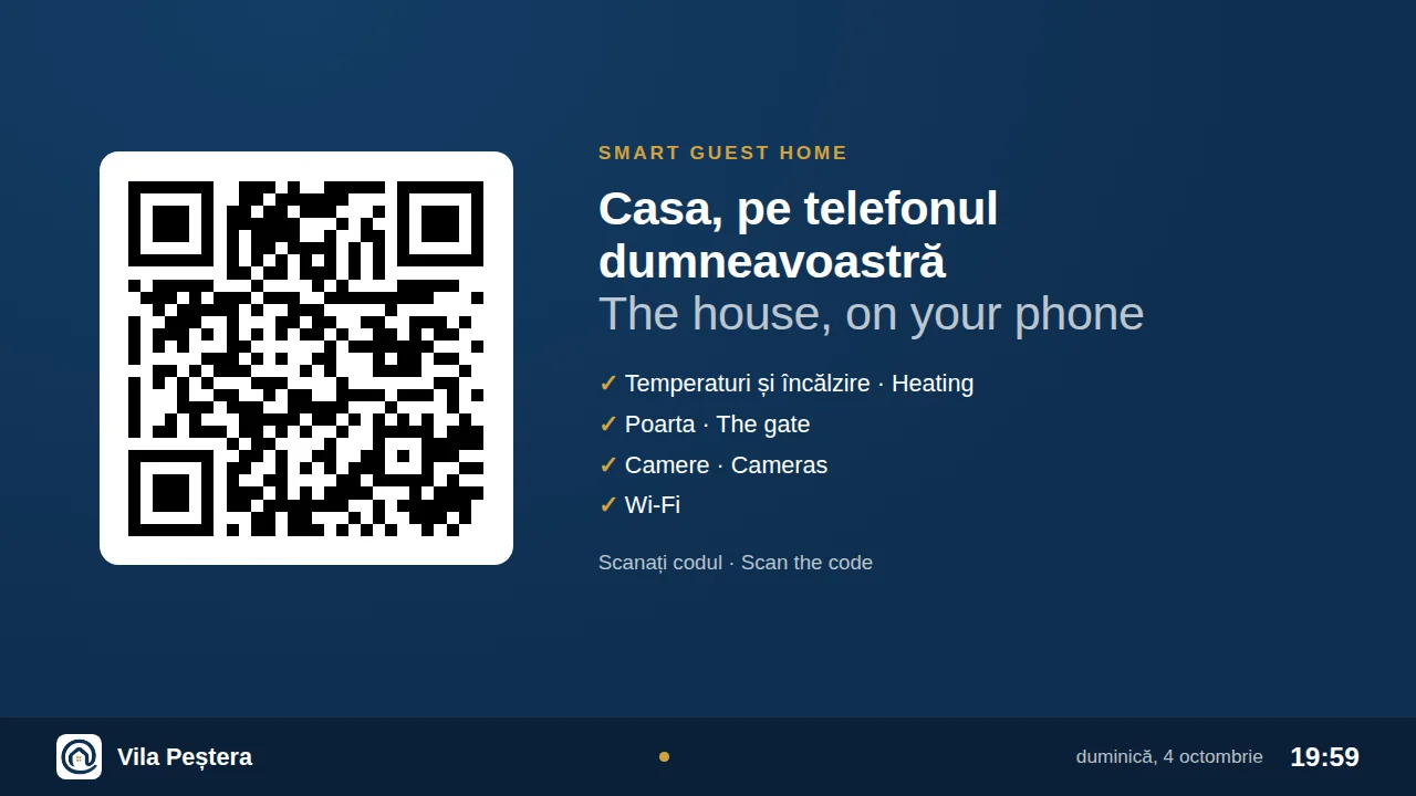 Un cod QR care deschide pagina Smart Guest Home a oaspetelui cazat